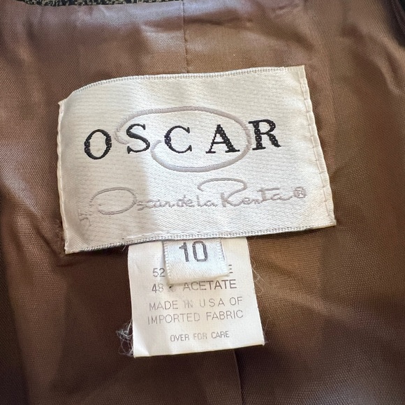 Oscar de la Renta houndstooth plaid olive green blazer skirt suit set - Picture 6 of 13